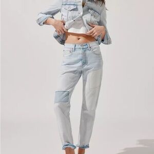 LEVIS 501 Crop Light Wash Patchwork Denim High-Rise Straight-Leg Jeans